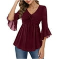 thumbnail image 7 of HongQid Womens Tops 3/4 Sleeve Ruffle Dressy Casual Blouses Double Layers V Neck Tunic Shirt, 7 of 7