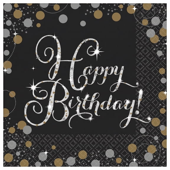 Amscan Sparkling Birthday Luncheon Napkins, 32 Count, 6.5" x 6.5"