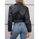 thumbnail image 4 of -Chaqueta corta de cuero sintético para mujer, abrigo holgado con cremallera y cinturón, prendas de vestir para motociclista, primavera y otoño, 4 of 5