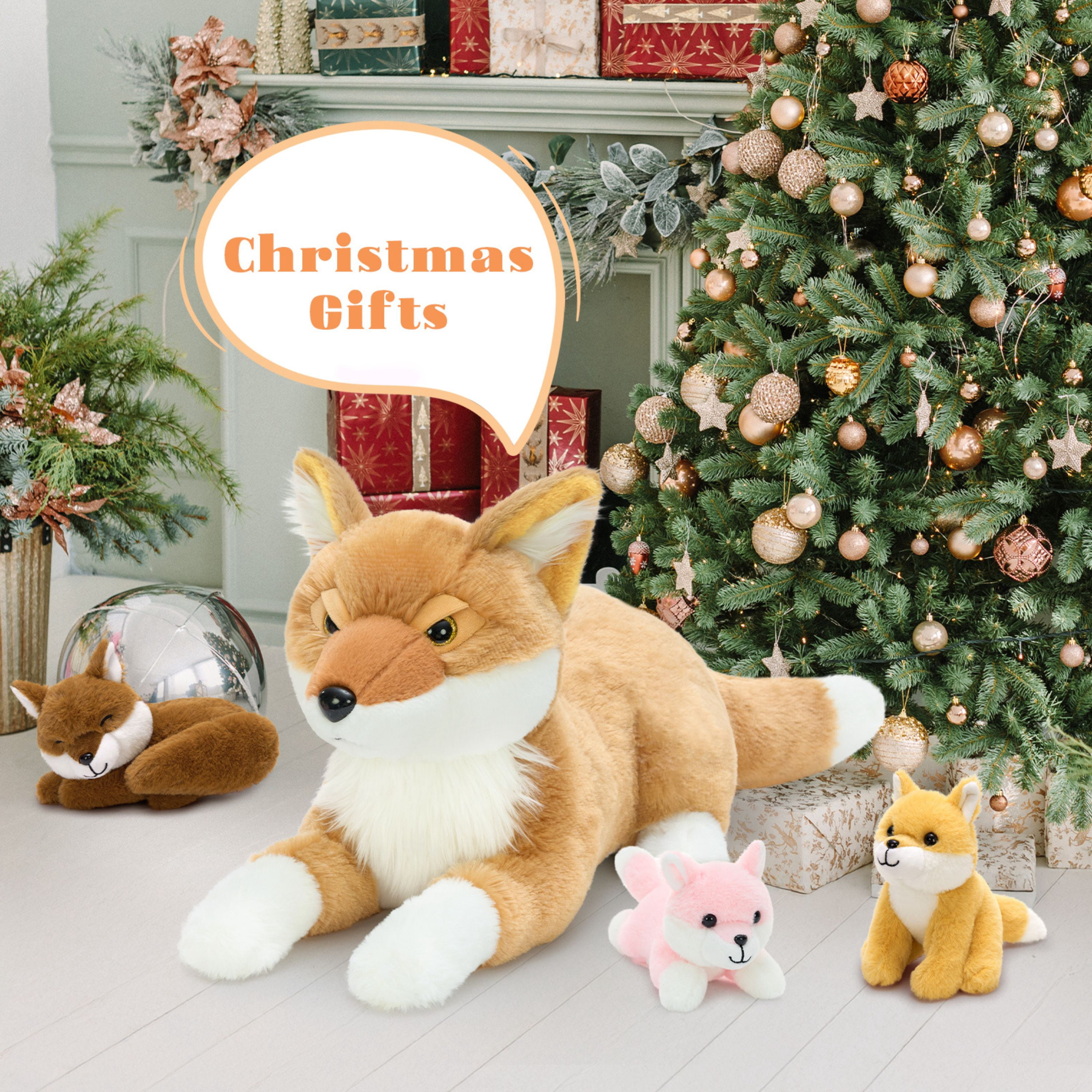 Muiteiur 4PCS Fox Stuffed Animal 22'' Fox Plush Toy with 3 Babies