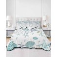 thumbnail image 3 of Quilts Twin Size, Turquoise Coastal Soft Comforter Bedding Set for Bed, Summer Beach Coral Shell Starfish Ocean Lightweight Quilted Bedspread with Pillow Cover(2 Pieces) for All Season, 68x86 Inch, 3 of 6