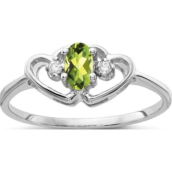 Jewelry by Sweet Pea 14K White Gold 5x3mm Oval Peridot and AA Diamond Two Hearts Ring