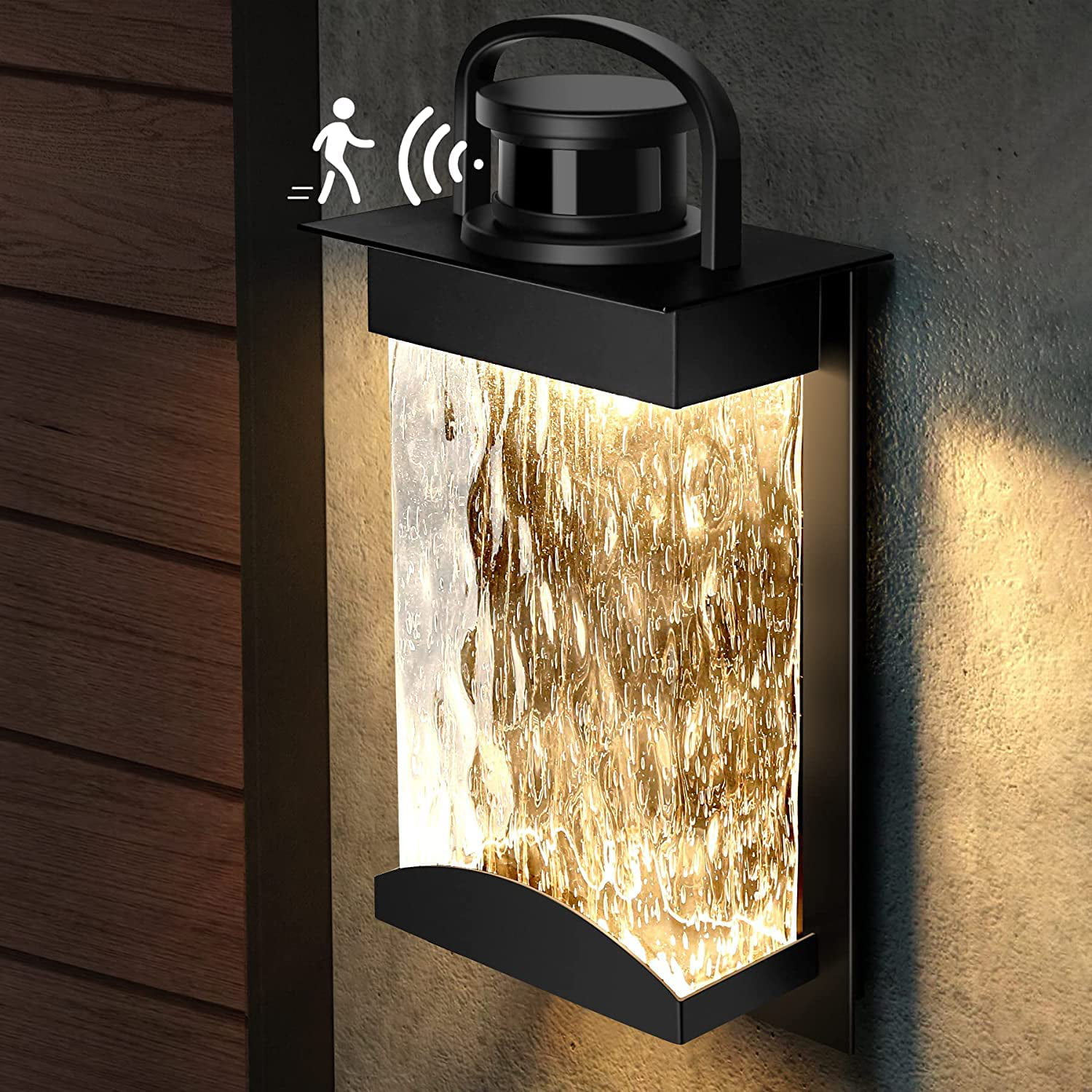 Motion Sensor Outdoor Lights, Lighting Modes LED Integrated Porch Lights,  1200 Lumen Dusk to Dawn Outside Wall Light with Seeded Glass, 13W Modern Exterior  Light Fixture,3000K Wall Sconce for House