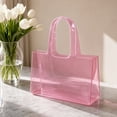 thumbnail image 4 of Clear Pink Jelly Tote Bag, Glossy Transparent PVC Shoulder Handbag, Large Capacity Shopping Bag for Women, 4 of 7