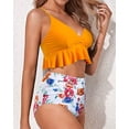 thumbnail image 2 of Women Two Piece Swimsuits High Waisted Ruffle Flounce Bikini V Neck Tummy Control Bathing Suit Yellow Floral (2XL, 2 of 5