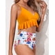 thumbnail image 2 of Trajes de baño de dos piezas para mujer Bikini de talle alto con volantes y volantes Cuello en V Traje de baño con control de barriga Amarillo floral (L Sailing Electrónica, 2 of 5