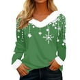 thumbnail image 2 of Qwertyu Merry Christmas Tops for Women Faux Fur Trim V Neck Blouse Graphic Xmas Long Sleeve Fashion Winter Clothing Green S, 2 of 6