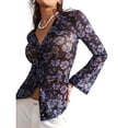 thumbnail image 2 of Camisas Abotonadas para Mujer, Estilo Boho, con Cuello en V, Larga, Fruncidas, de , Ajustadas, con Estampado Floral Azul S, 2 of 8