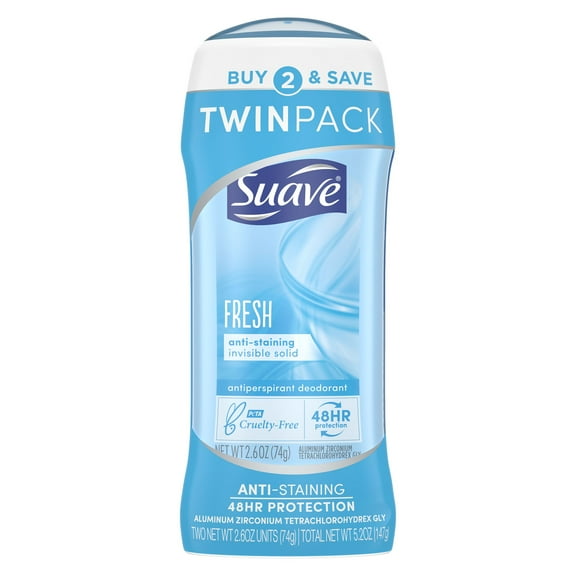 Suave Deodorant Antiperspirant & Deodorant Stick, Fresh, 2.6 oz, Unisex, 2 Pack