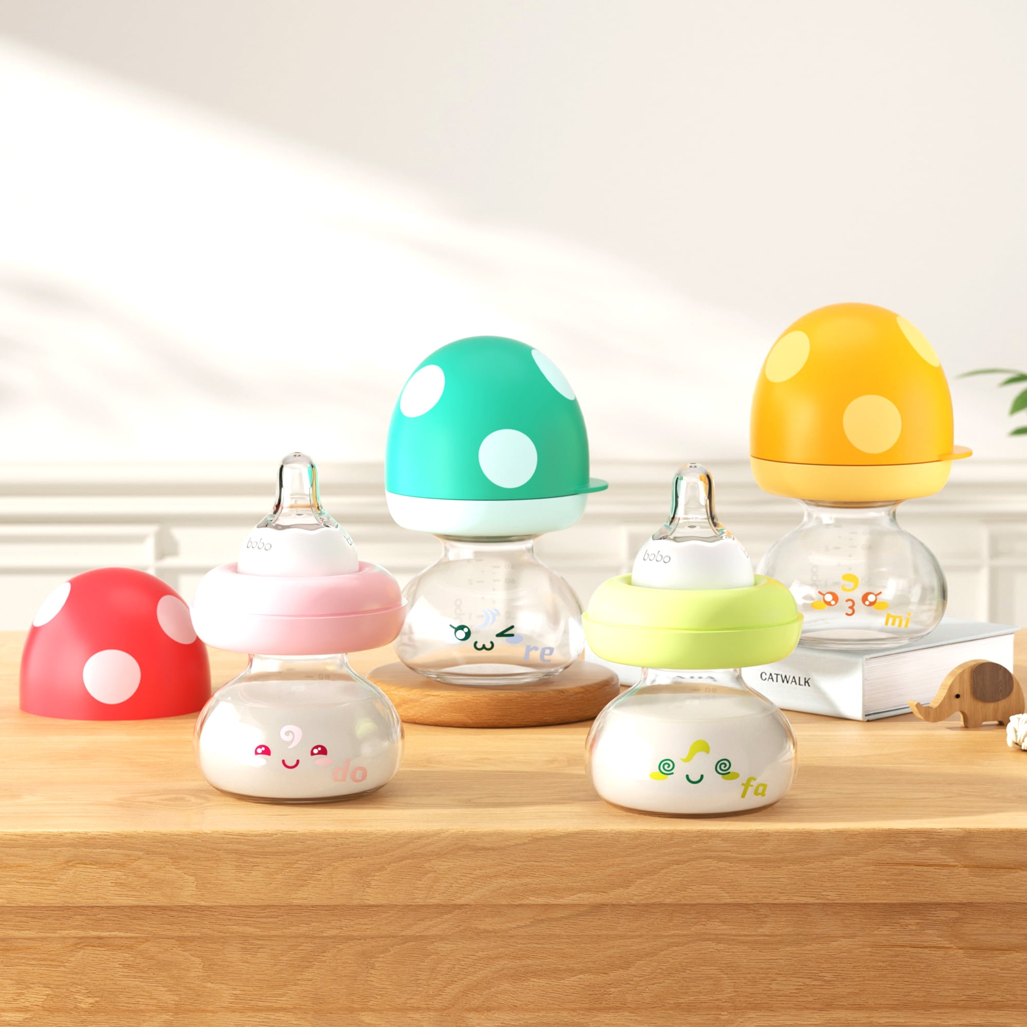 YOHKOH Newborn Glass Baby Bottles,Wide Neck Feeding Bottle,2.7oz/80ml,Multicolour,4 Pack