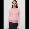 thumbnail image 4 of Camisetas de Larga Transparentes para Mujer, de Transparente, Ajustadas, con Ribete Festoneado, Blusas y Conjuntos Superiores Rosa S, 4 of 9