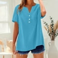 thumbnail image 4 of DuoJiaJ Stylish Women's Shirts With V Neck Design Pocket Detail For Casual Wear For Summer Outfits Easy To Wash And Pair With Jeans Or Casual Pants Women's Oversized Shirts Blue L, 4 of 5