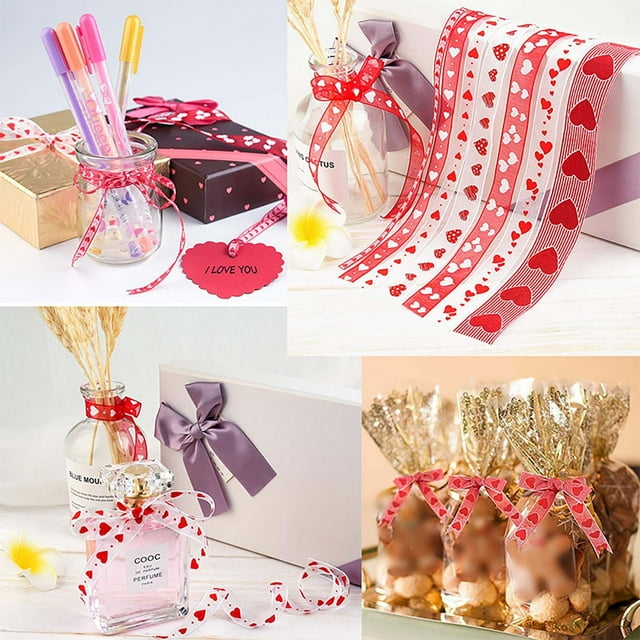 mtvxesu Valentine'S Day Gift Wrapping Ribbon, 100% Polyester, Soft Texture, 1Cm Width, 10M Length, Includes Plastic Spool for Easy Storage, 1 Count