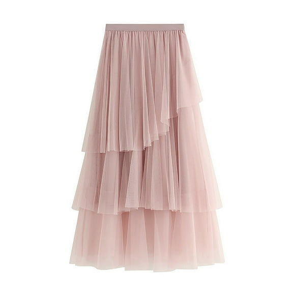 IROINNID tail Comfort Waist Skirt For Women Irregular Mesh Skirt Ball Cake Skirt Half Skirt Solid Color Skirt