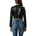 thumbnail image 3 of INSPIRE CHIC Faux PU Leather Jacket for Women's Open Front Long Sleeve Cropped Coat XS Black, 3 of 6