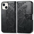 thumbnail image 2 of Wallet Case for iPhone 15, Butterfly Embossed PU Leather Magnetic Closure Kickstand Card Slots with Wrist Strap for Girls Women for iPhone 15, Black, 2 of 7