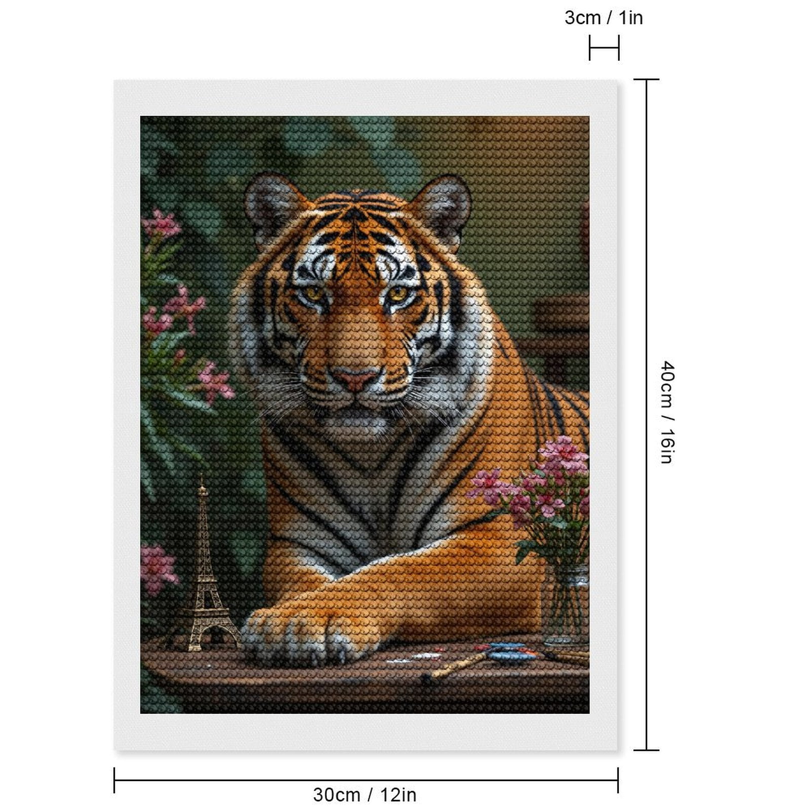 Diamond Art Kit for Adults, Tiger Art Flowers Miniature Tower Diamond Painting for Adults Beginners, 5D DIY Diamond Art Painting Kits, Colorful Diamond Painting Craft for Home Decor 12x16