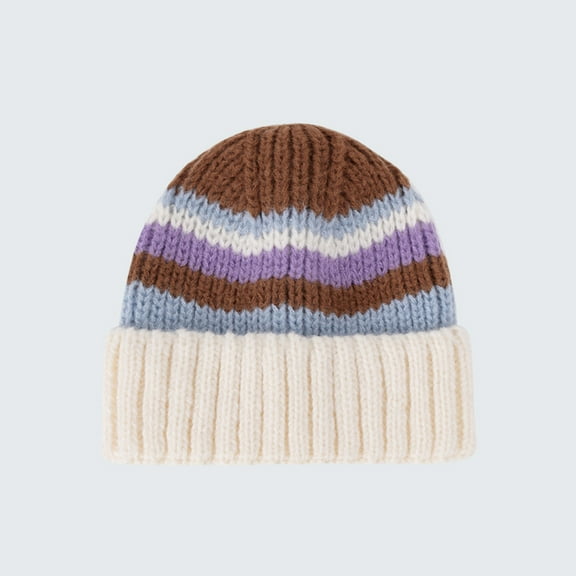 Ynynloco Unisex Slouchy Knit Skull Cap Warm Stocking Hats Guys Women Striped Winter Beanie Hat Cuffed Plain Hat