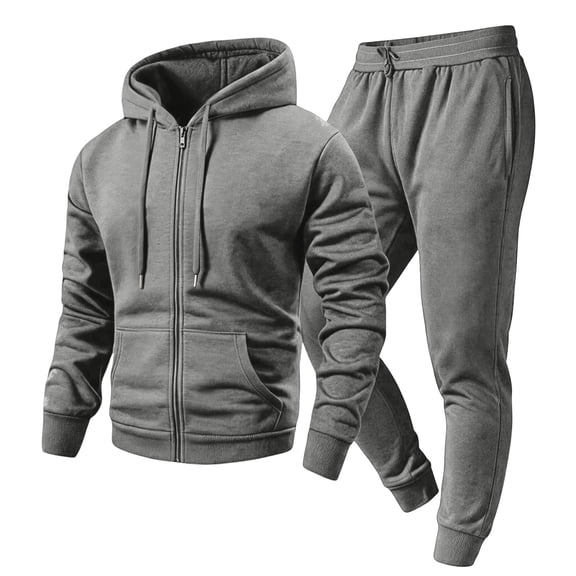 Fleece Tracksuit Mens Casual Sweatsuit 2 Piece Full Zip Hoodies Jogging Suit Set Elastic Waist Drawstring Casual Athletic Joggers Outfits Fall Winter Sport Sweat Suit Gray S