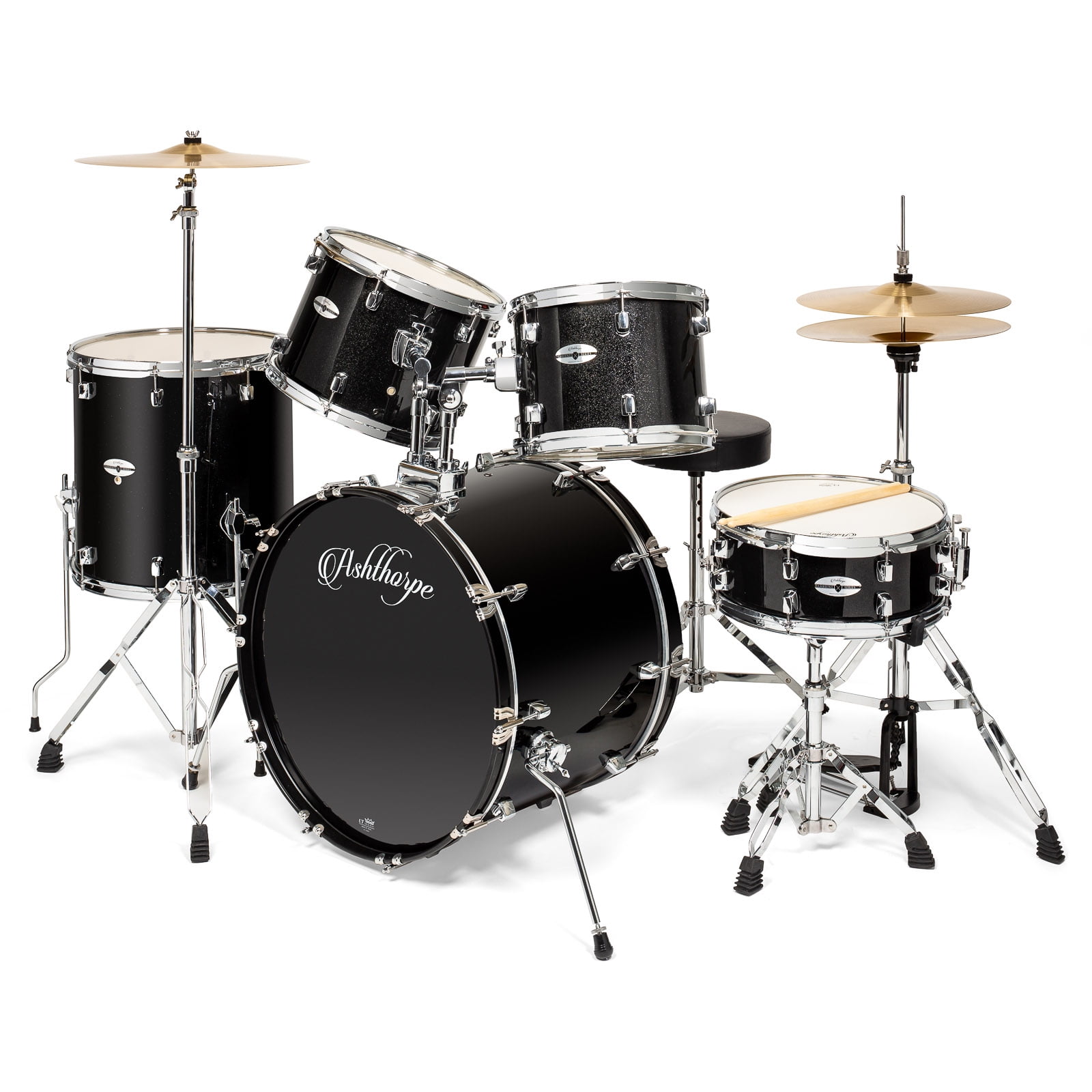 Ashthorpe 5 Piece Full Size Adult Drum Set With Remo Heads Premium 