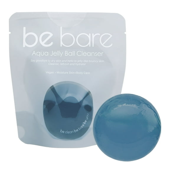 Be Bare Jelly Ball Cleanser, Daily Facial Cleanser Ball for Dry Skin, Korean Skin Care Face Wash with Squalane and Hyaluronic Acid, Hydrating and Moisturizing, Fresh Aqua
