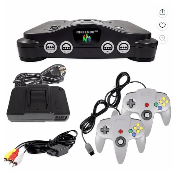 Restored Nintendo 64 N64 Game System with 2 Pack Retrofam N64 Controller Gray (Refurbished)