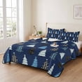 thumbnail image 2 of Quilts Twin XL Size Bedding Set, Navy Blue Christmas Lightweight Quilted Comforter, Black White Xmas Trees Rustic Winter Reversible Bedspread Coverlet with Pillow Covers for All Season, 68" x 98", 2 of 9