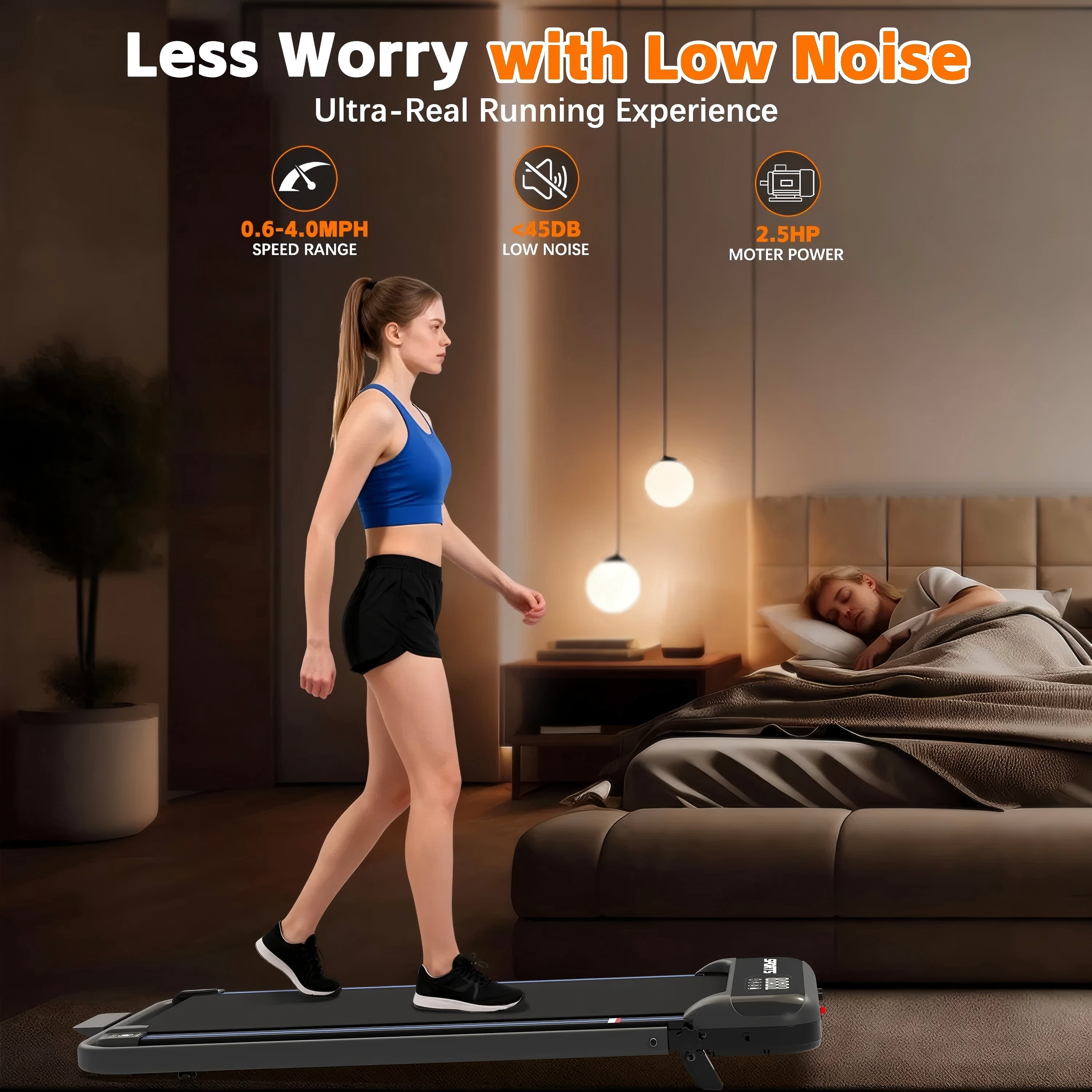 4 in 1 Treadmill Under Desk 0.6–5.0 MPH Romote Foldable Walking Pad, Incline Knee Friendly LED Ultra-Quiet Treadmill For Home Office, Black
