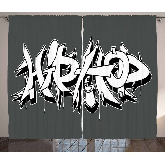 Ambesonne Hip Hop Curtains 2 Panel Set, Urban Grafitti Spray, 108" x 63", Black White and Grey