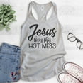 thumbnail image 2 of Jesus Loves This Hot Mess Tank Top, Ladies Racerback Tank Top, Religious Tank, Christian Mom Tank, Silver Gray, Medium, 2 of 3