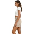thumbnail image 5 of DORKASM Shorts for Women Bermuda Trendy Casual Summer High Waisted Wide Leg Shorts Ribbed Elastic Waist Comfy Beach Linen Shorts with Pockets Khaki M, 5 of 6