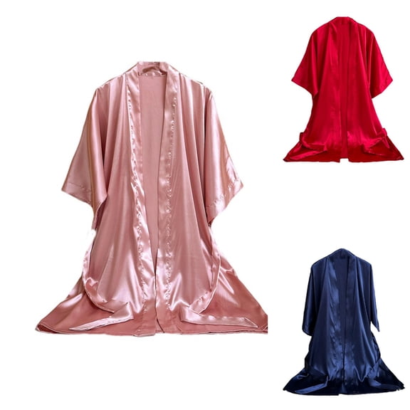 Bixock Pajamas for Women,Bride Morning of Robe,Silk Robes for Women Solid Color Short Sleeve Satin Robe Lightweight Breathable Casual Bathrobe with Pockets Nightwear Sleepwear