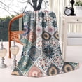 thumbnail image 2 of Multicolor Ethnic Floral and Geometric Pattern Blanket,Comfortable Soft Flannel Throw Blanket,All Season,Warm Lightweight Blankets for Sofa Bed Couch Living Room Chair,60"x80", 2 of 4