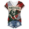 thumbnail image 4 of 2026 Soccer Game Women's Portugal Themed V Neck Short Sleeve T-Shirt, Red Green Color Block Graphic Fan Tee, Breathable Casual Sport Top, 4 of 4