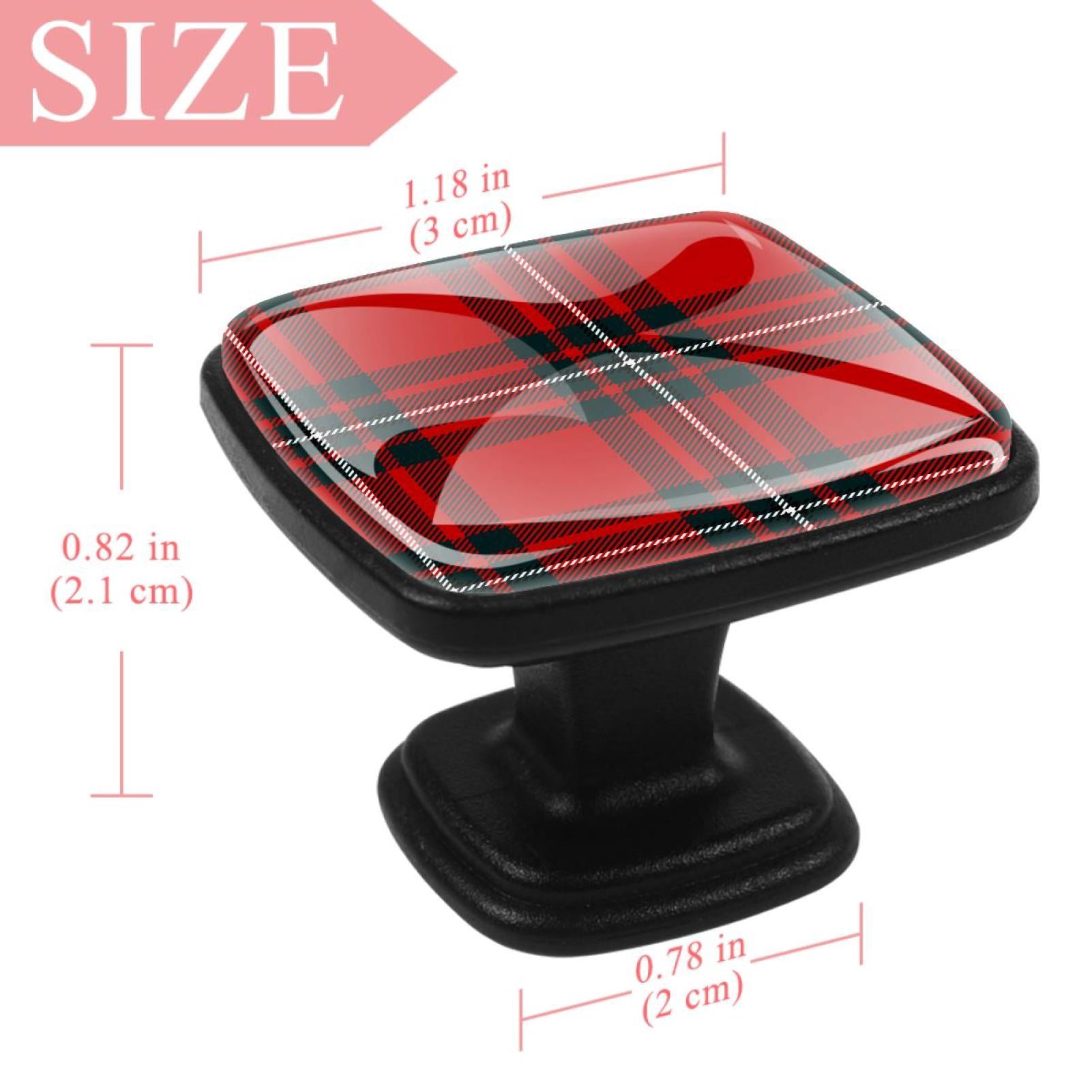 4 Pcs Square Cabinet Handle Cupboard Knob Drawer Pulls Handle Scottish Black Red Plaid Drawer Knobs with Screws Furniture Decoration