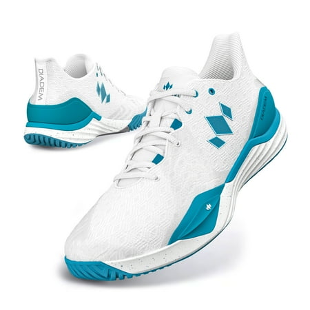 Diadem Court Burst Pickleball & Tennis Shoes for Stability, Speed, Performance & Comfort, White and Teal, US Size M5.5/W7