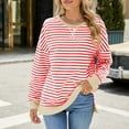 thumbnail image 2 of AherBiu Crewneck Sweatshirts for Women Striped Long Sleeve Slit Oversized Pullover Fall Casual Loose Tops, 2 of 7
