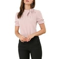 thumbnail image 6 of INSPIRE CHIC Women's Summer Tops Solid Color Bow Tie Neck Short Sleeves Wear-to-Work Blouses Pink XS, 6 of 8
