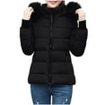 thumbnail image 3 of Arnsht Womens Winter Coats Quilted Thicken Warm Puffer Ski Jacket Faux Furry Lined Hooded Waterproof Outdoor Comfy Down Jackets Black XXL, 3 of 7