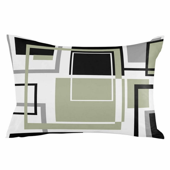 Sage Green Geometric Throw Pillow Cover 16 x 24 Inch Decorative Pillow Cover Black Gray Abstract Striped Art Lumbar Pillowcase Seasonal Rectangle Cushion Case for Couch Sofa Bed Living Room