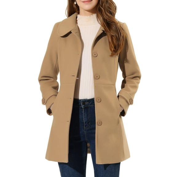 INSPIRE CHIC Women's Coats Peter Pan Collar Single Breasted Button Front Outwear Winter Coats L Khaki