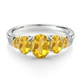thumbnail image 2 of Gem Stone King 925 Sterling Silver and 10K Yellow Gold Oval Yellow Citrine and White Diamond 3 Stone Ring for Women (2.23 Cttw, Gemstone November Birthstone, Size 7), 2 of 3