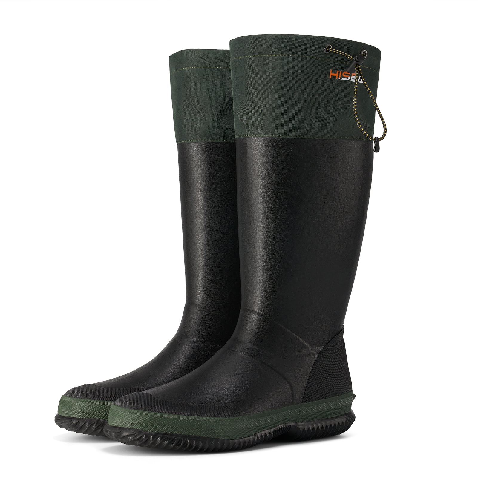 HISEA Men’s Rubber Rain Boots with Adjustable Closure for Men, Green, US Size 9