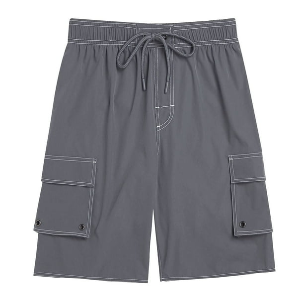Pantalones Cortos para Hombre de Cintura Elástica con Bolsillos Pantalones de Verano Casuales de Color Sólido, Poliéster Ligero de Moda para la Playa, la Natación Y el Uso Diario