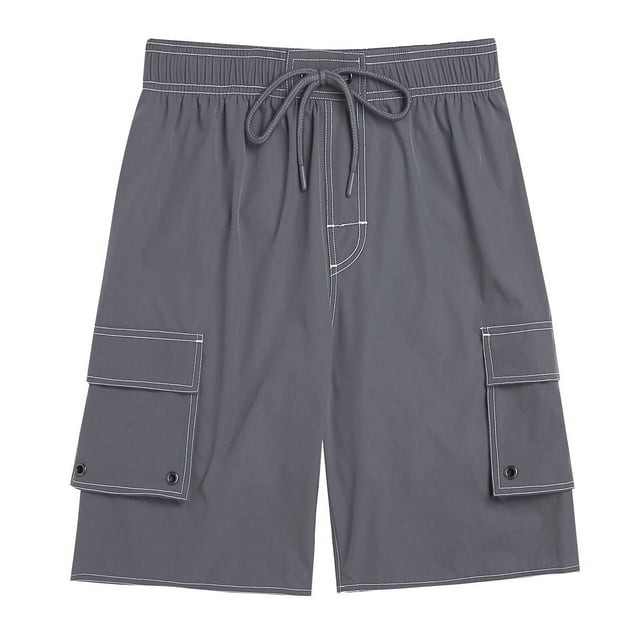 Pantalones Cortos para Hombre de Cintura Elástica con Bolsillos Pantalones de Verano Casuales de Color Sólido, Poliéster Ligero de Moda para la Playa, la Natación Y el Uso Diario