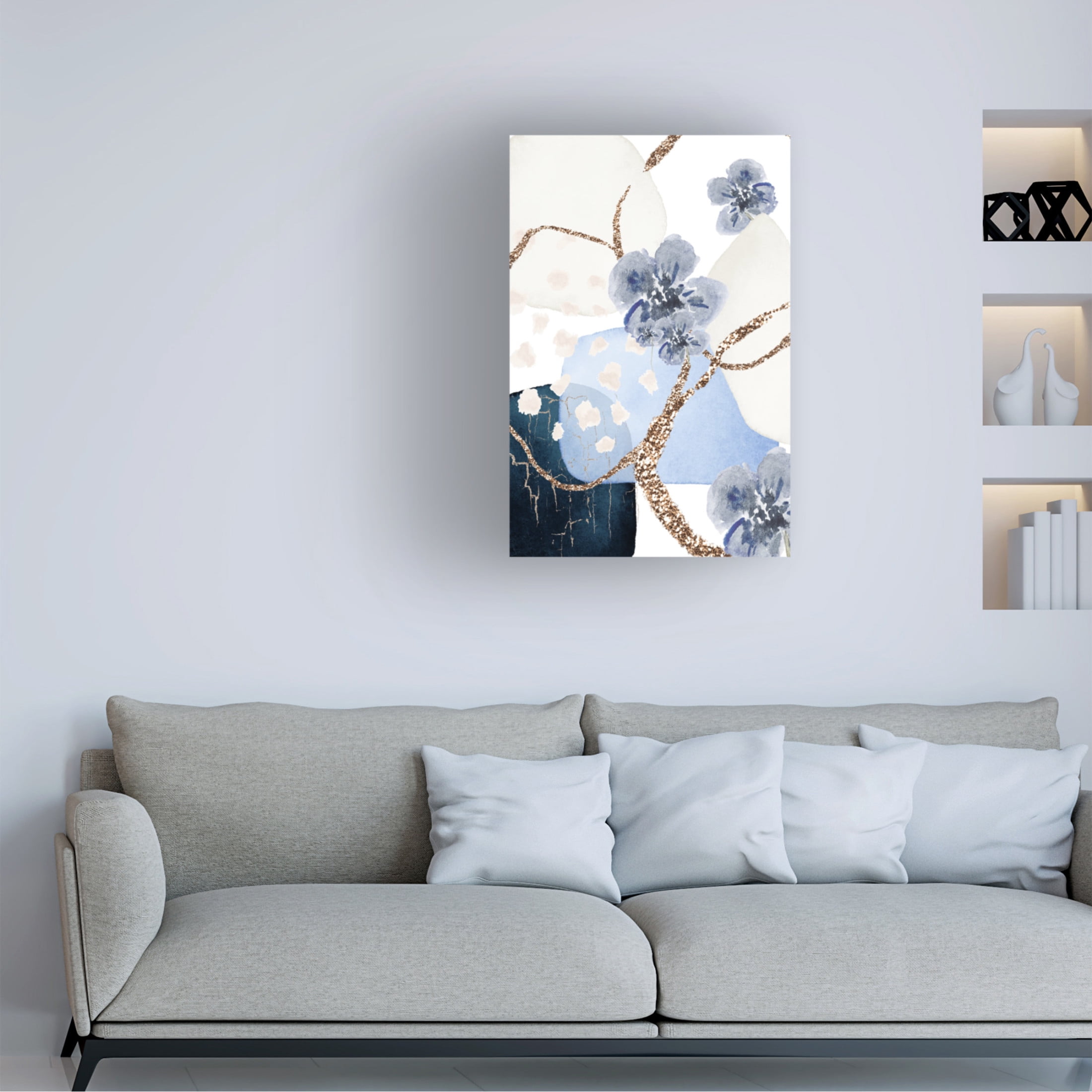 Trademark Fine Art Sally Ann Moss Floral Blue 3 Canvas Wall Art