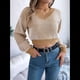 thumbnail image 4 of Suéter Corto de Mujer con Cuello en V y Larga, Jersey de Punto Caqui M, 4 of 10