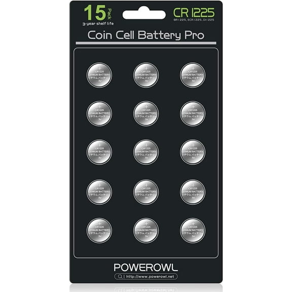 Powerwol CR1225 3V Lithium Batteries 15 Pack; Button Coin Cell Battery for Thermometer Watch
