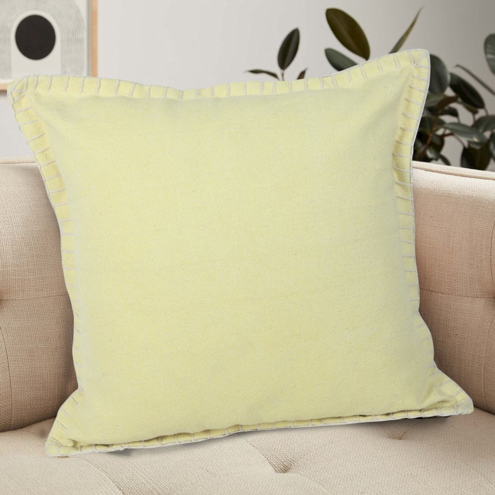Laddha Home Designs Handwoven Solid Flanged Border Throw Pillow - 20" - Yellow - Set of 2