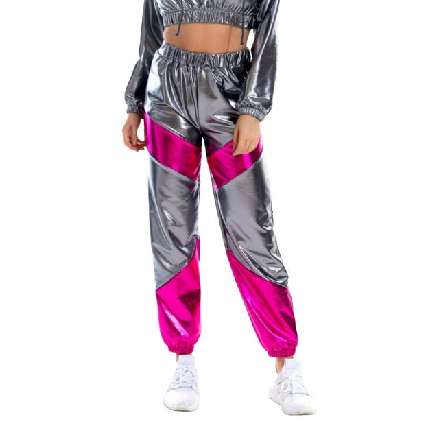 Pantalon pour Femmes Pantalon de Sport de Loisir de Boîte de Nuit Pantalon de Rue Hop Fête Brillant Coloré Pantalon Pantalon de Travail Femmes Gris TTG